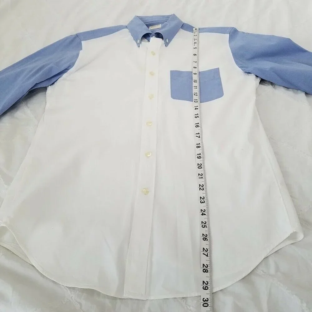 J. Crew White and Light Blue Two-Tone Button-Down Shirt